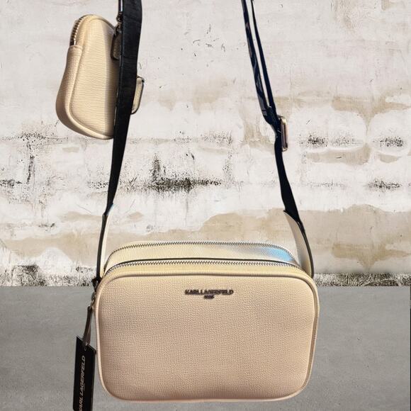 Karl Lagerfeld NWT Paris Maybelle Camera Crossbody Bag White Double Zip - Picture 1 of 6